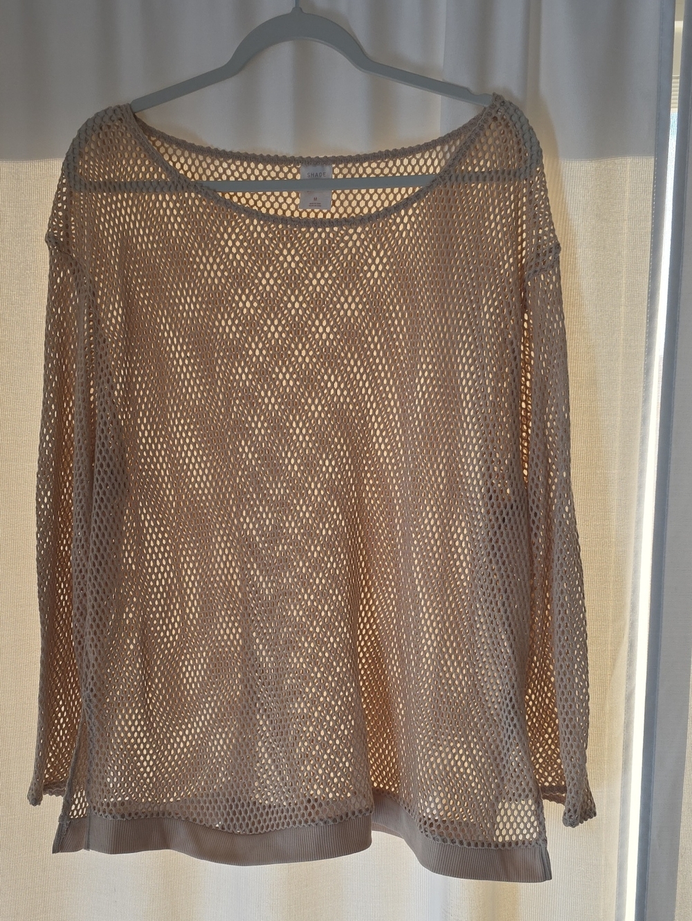 Shade & Shore Beige Crochet Open-Knit Long Sleeve Top